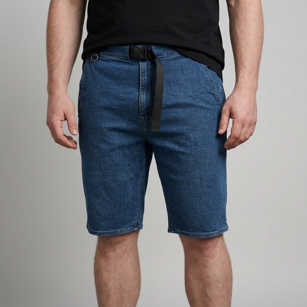 True Religion Mens 40W Blue Tactical Utility Denim Shorts Buckle Belt D-Ring